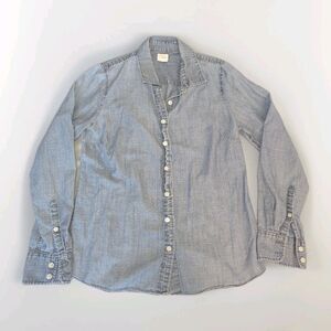 J Crew Perfect Shirt, Womens S, Blue Chambray Buttondown, White Dot, 100% Cotton